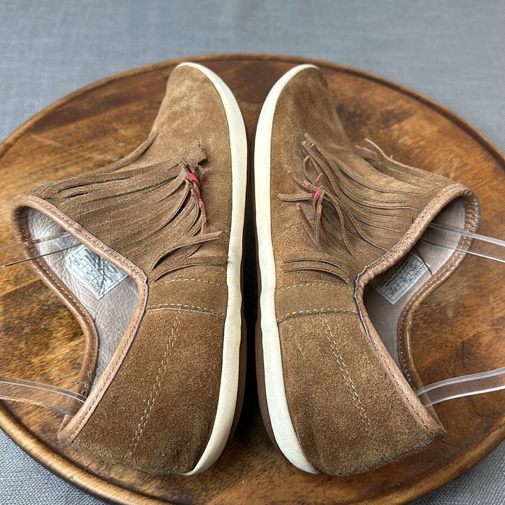Sanuk Shoes Womens 10 Brown Suede Pink Fringe Slip On Moccasin Loafers - Picture 7 of 13
